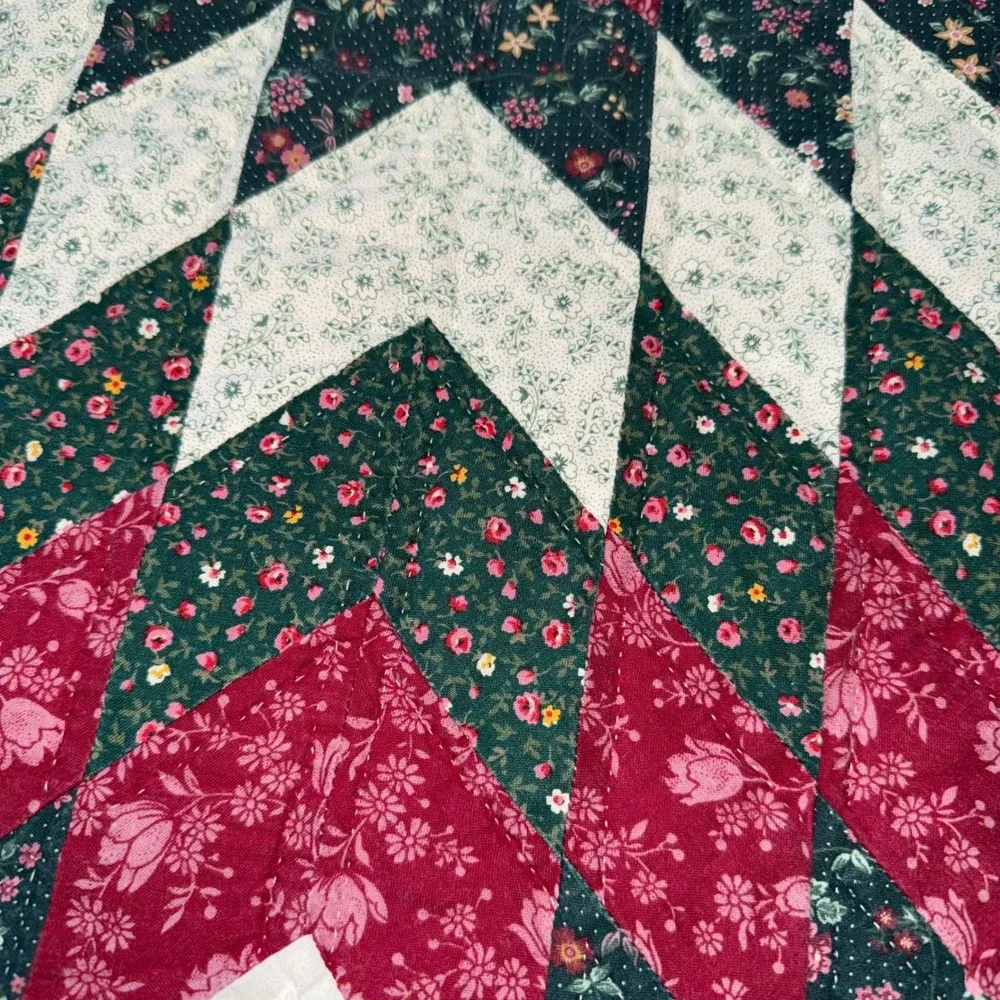 Handmade Lone Star Quilt Full Queen Burgundy Green Floral Patchwork Excellent‎
